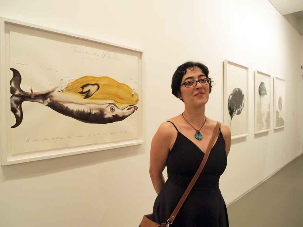 Shubigi Rao, From left Fictioneering for Jonah, 2015, ink on Tiepolo paper, 70 x 100 cm and Solipsisms for Descartes, from G. W. B., 2015, ink on Tiepolo paper, 100 x 70 cm