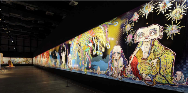 The 500 Arhats
, 2012,
Acrylic on canvas mounted on board
, 302 x 10,000 cm
Private collection
Installation view: “Murakami - Ego,” Al Riwaq Exhibition Hall, Doha, 2012 Photo courtesy of GION © 2012 Takashi Murakami/Kaikai Kiki Co., Ltd. All Rights Reserved.