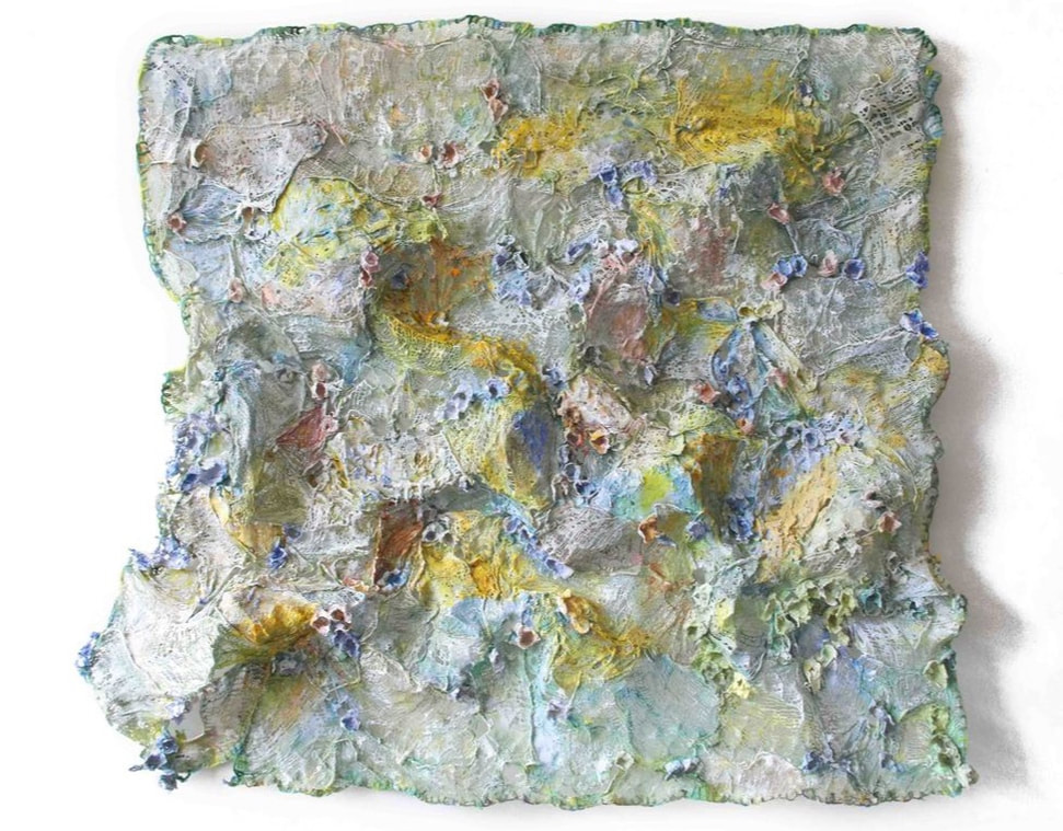 Each Little Flower that Opens, Cloth, Paper, Plaster, Wool, Epoxy Resin, Paint and Wire, 98 x 108 x 11 cm, 2017.