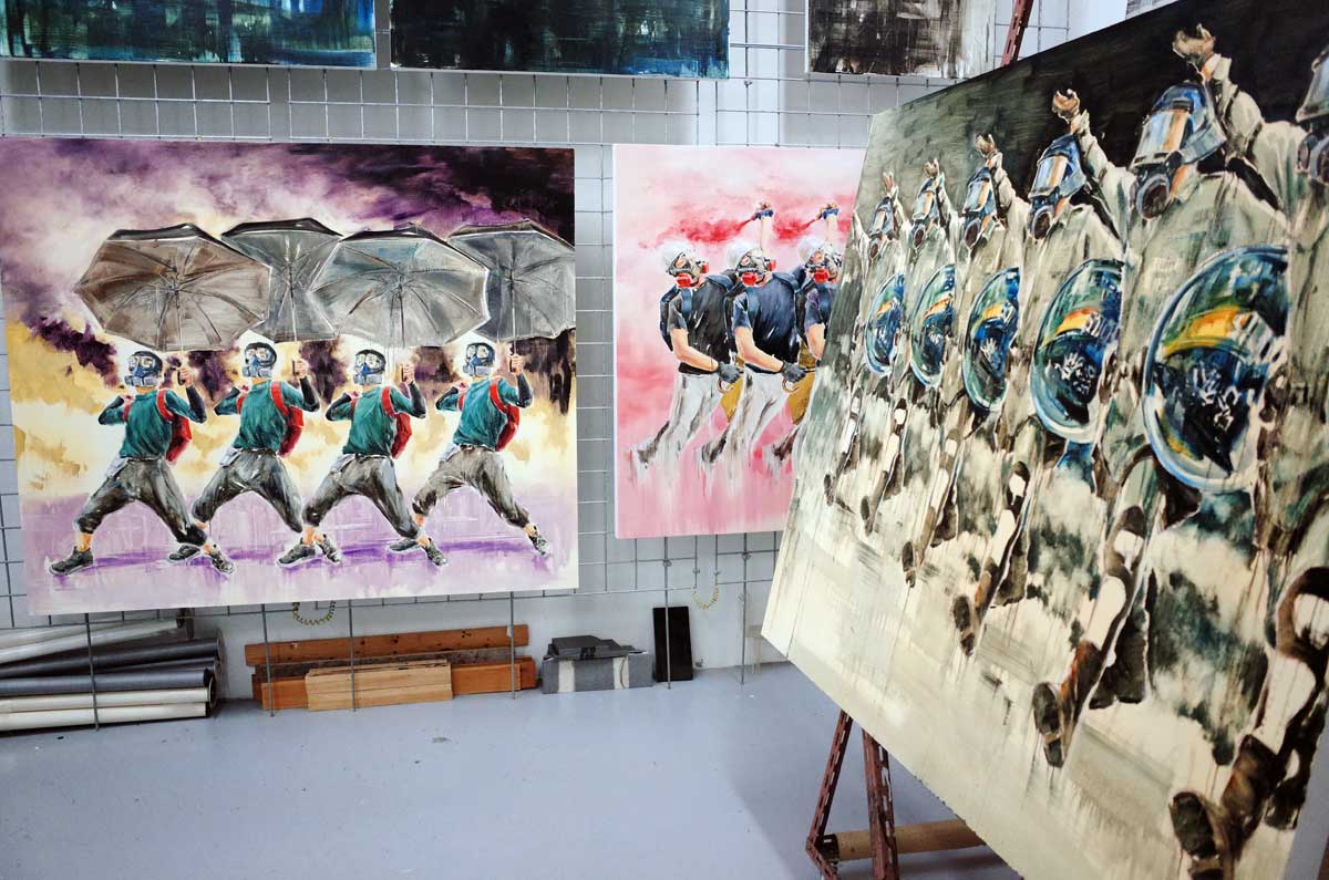 2021, Boo Sze Yang's Dancing with Wolves paintings in his studio