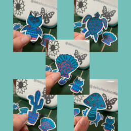Debbie Ho - Sticker bundle 1 - Seashell, Owl, Turtle, Cactus 1, Mushroom