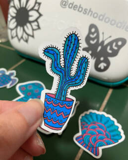 Debbie Ho - Sticker bundle 1 - Seashell, Owl, Turtle, Cactus 1, Mushroom